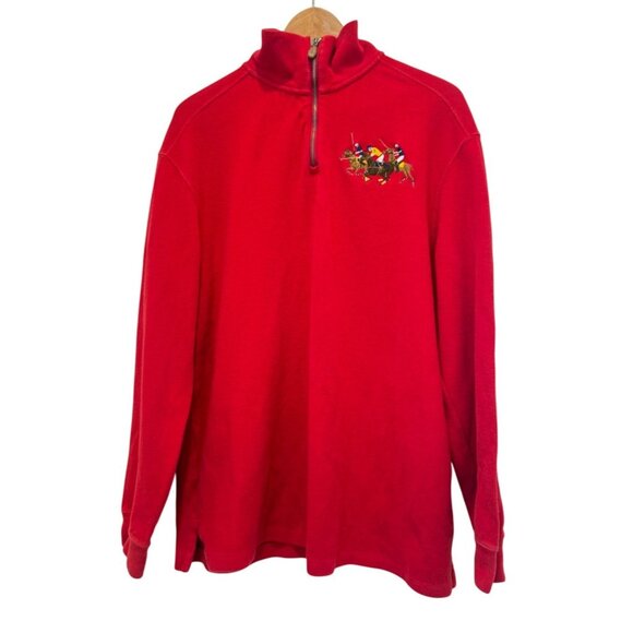 Vtg Polo By Ralph Lauren Red 1/4 Zip Embroidered 3 Pony Pullover Sweatshirt Sz L - Picture 1 of 7